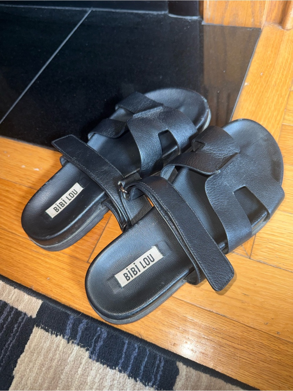 Bibilou Black Leather Slide Sandals